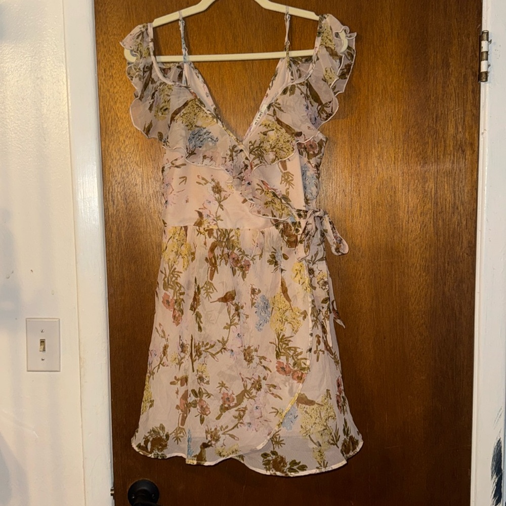 Miami Sleeveless Ruffle Pink Floral Dress - S